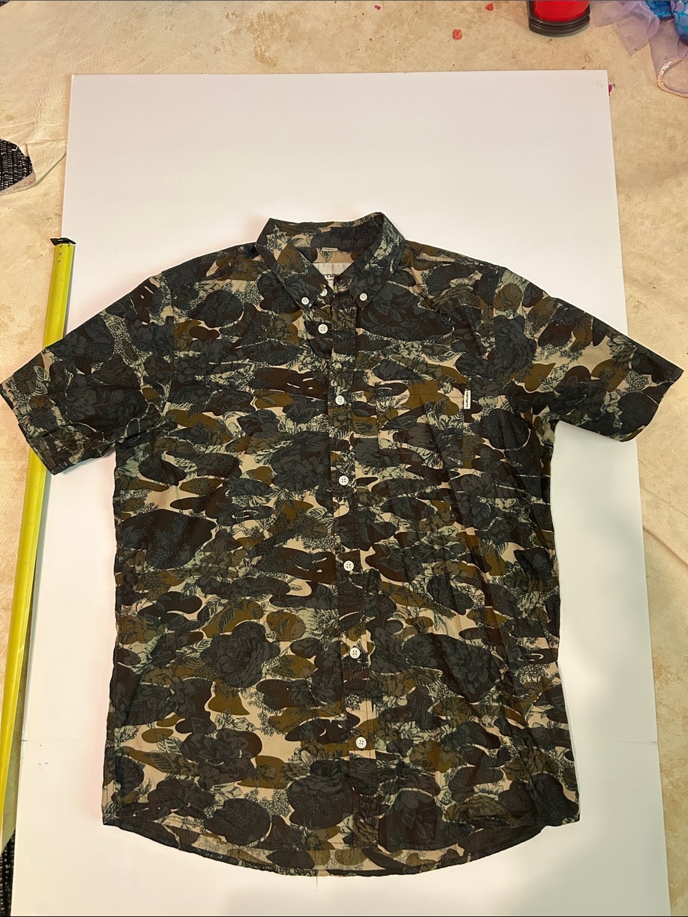 Carhartt WIP Olive and Black Camouflage Short-Sleeve Button-Down Shirt
